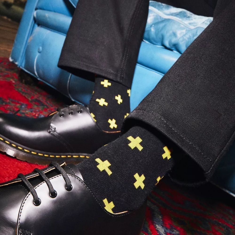 Dr. Martens S/M Black Yellow Cross Logo Organic Cotton Blend Socks